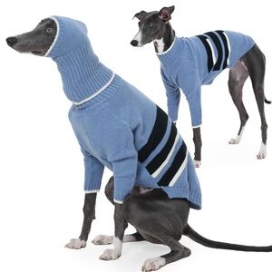 Greyhound Blue Dog Sweater with Black and White Stripes-X-Small